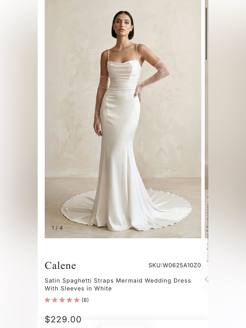 Calene White Satin Spaghetti-Strap Mermaid Wedding Dress